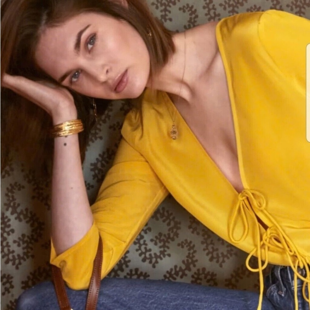 Sezane Gloria Silk Tie Front Blouse